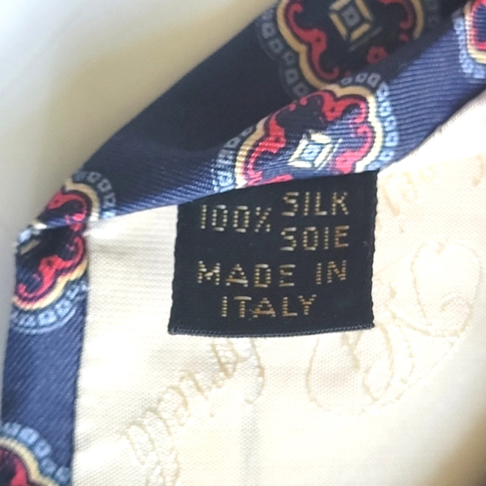 Nuccio Gabriel NG 100% Silk Floral Geo Mens Neck Tie Navy Blue Red - Picture 5 of 5